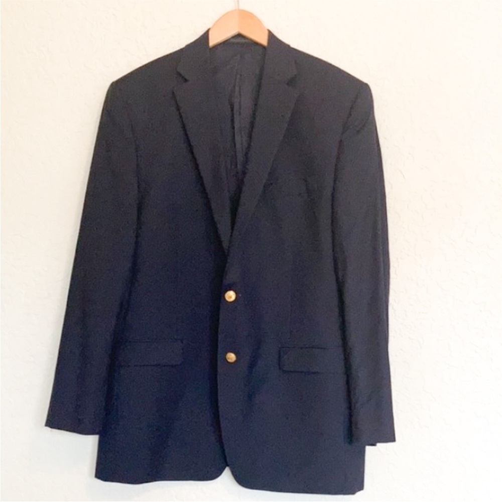 Lauren Ralph Lauren 100% wool navy blue suit coat blazer with gold buttons 42L